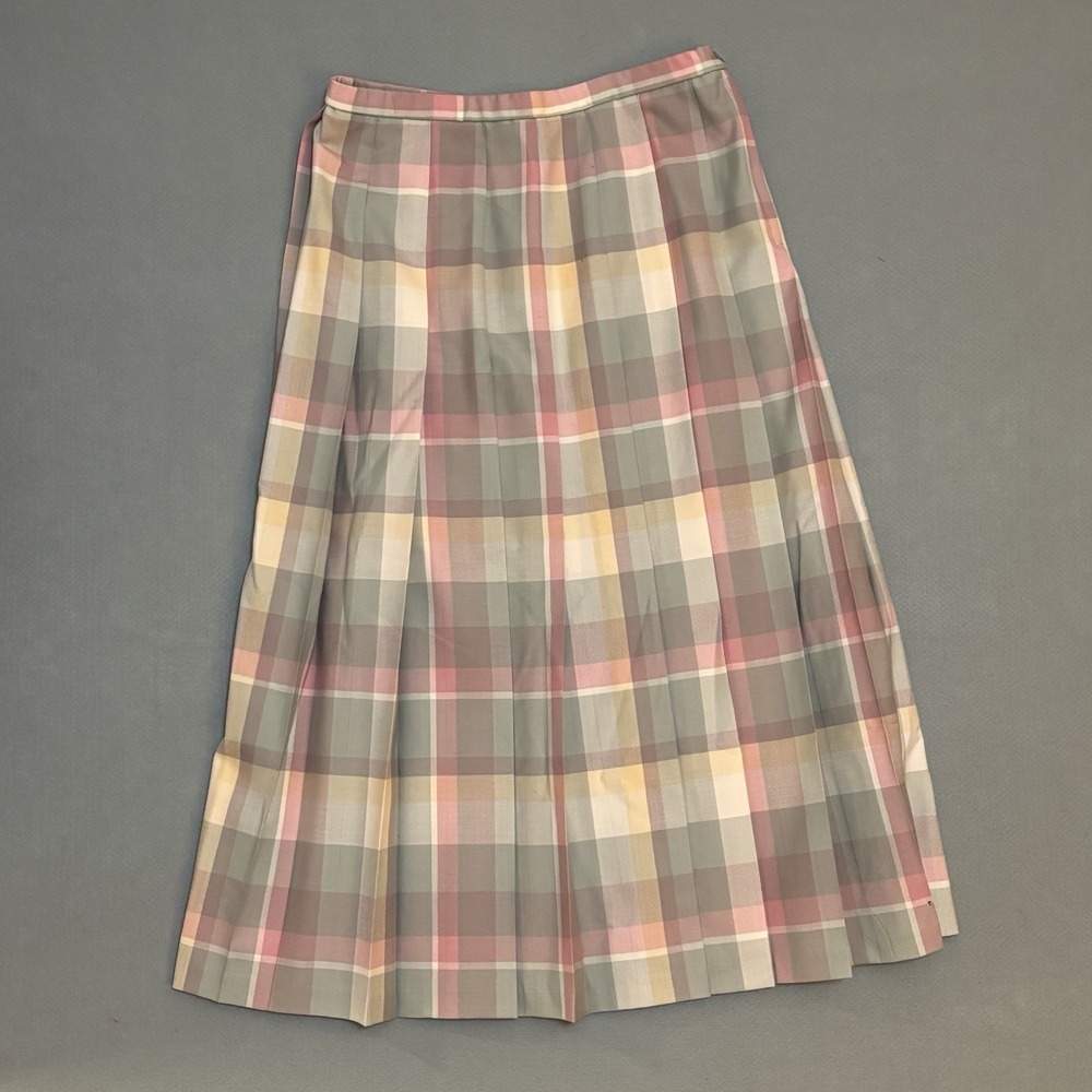 VTG Pendleton Skirt Plaid Pleated 100% Virgin Wool Made in USA Pastel Size 12